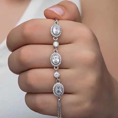 925 Ayar Gümüş Oval Zirkon Taşlı Kadın Bileklik