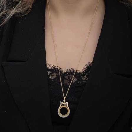 925 Ayar Gümüş Gold Kaplama Çeyrek Altın Çerçevesi Kolye