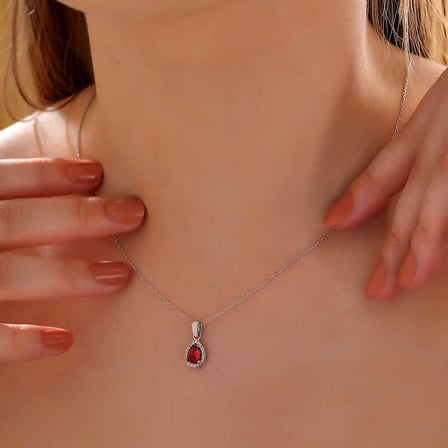 925 Ayar Gümüş Pembe Damla Zirkon Taşlı Kolye