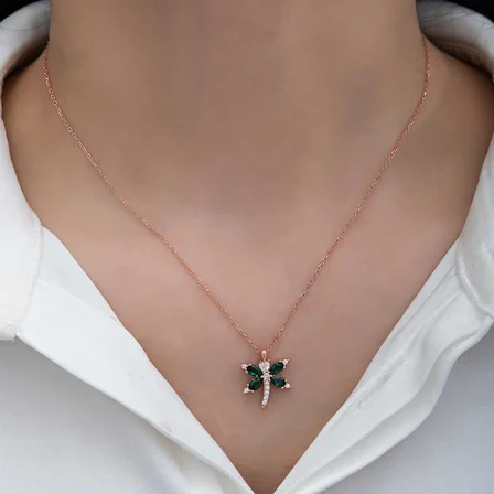 925 Ayar Gümüş Rose Kaplama Yusufçuk Kadın Kolye