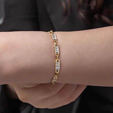 925 Ayar Gümüş Gold Kaplama Baget Taşlı Kadın Bileklik
