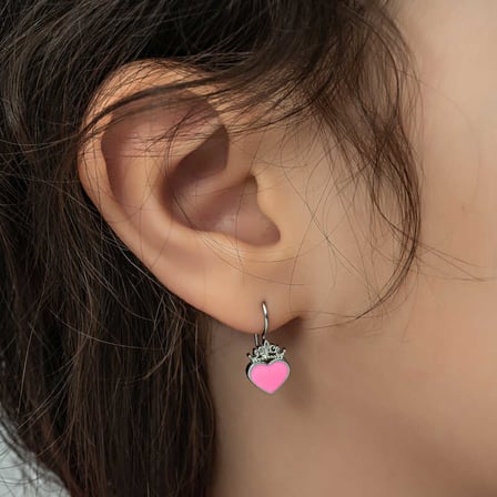 925 Ayar Gümüş Pembe Kalp Sallantılı Çocuk Küpesi