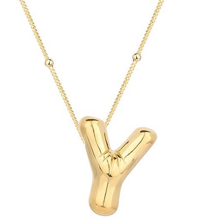 925 Ayar Gümüş Gold Balon "Y" Harfi Kolye