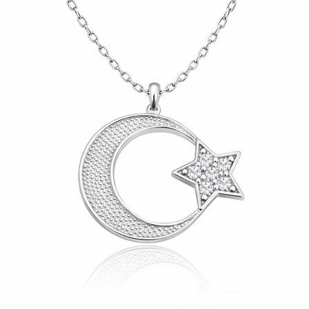 925 Ayar Gümüş Ay Yıldız Kolye