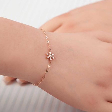 925 Ayar Gümüş Rose Kaplama Çiçek Figürlü Minimal Kadın Bileklik