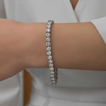 925 Ayar Gümüş 3 mm Beyaz Zirkon Taşlı Su Yolu Kadın Bileklik
