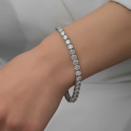 925 Ayar Gümüş 3 mm Beyaz Zirkon Taşlı Su Yolu Kadın Bileklik