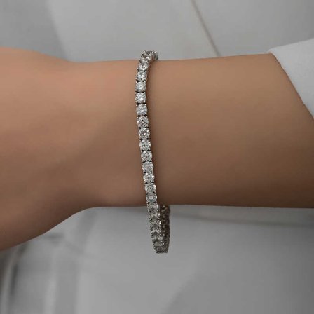925 Ayar Gümüş 3 mm Beyaz Zirkon Taşlı Su Yolu Kadın Bileklik