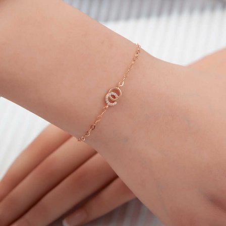 925 Ayar Gümüş Rose Kaplama Zirkon Taşlı Birleşik Halkalar Kadın Bileklik