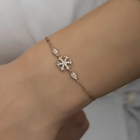 925 Ayar Gümüş Rose Kaplama Kar Tanesi Kadın Bileklik