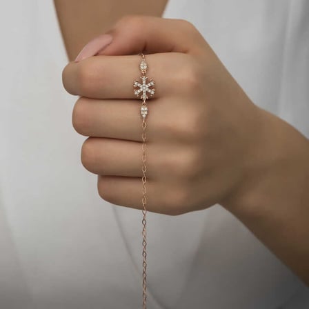 925 Ayar Gümüş Rose Kaplama Kar Tanesi Kadın Bileklik