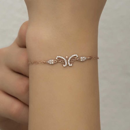 925 Ayar Gümüş Rose Kaplama Kelebek Kadın Bileklik​