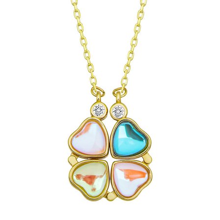 925 Ayar Gümüş Gold Kaplama Çok Fonksiyonlu Açılabilir Yonca Kadın Kolye