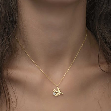 925 Ayar Gümüş Gold Uçak Kadın Kolye