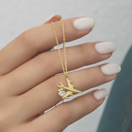 925 Ayar Gümüş Gold Uçak Kadın Kolye