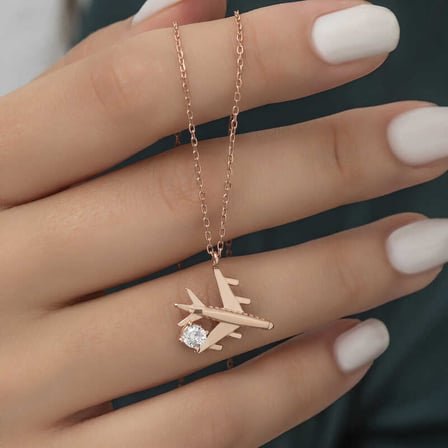 925 Ayar Gümüş Rose Uçak Kadın Kolye