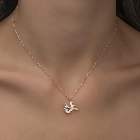 925 Ayar Gümüş Rose Uçak Kadın Kolye