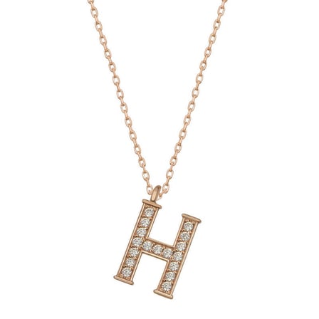925 Ayar Gümüş Rose Gold Kaplama H Harfi Kadın Kolye