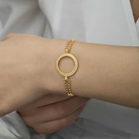925 Ayar Gold Kaplama Zirkon Taşlı Çeyrek Takılabilen Gümüş Kadın Bileklik