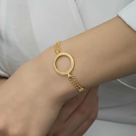 925 Ayar Gold Kaplama Zirkon Taşlı Çeyrek Takılabilen Gümüş Kadın Bileklik
