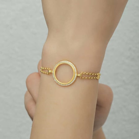 925 Ayar Gold Kaplama Zirkon Taşlı Çeyrek Takılabilen Gümüş Kadın Bileklik