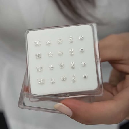 925 Ayar Rodyum Kaplama Karışık Model Zirkon Taşlı 20'li Gümüş Kadın Hızma Seti