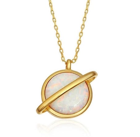 925 Ayar Gümüş Gold Kaplama Opal Taşlı Gezegen Kadın Kolye
