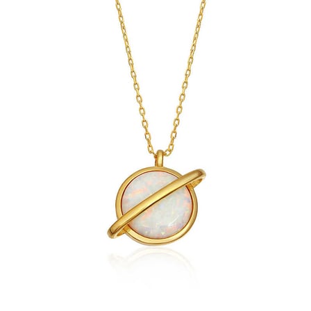 925 Ayar Gümüş Gold Kaplama Opal Taşlı Gezegen Kadın Kolye