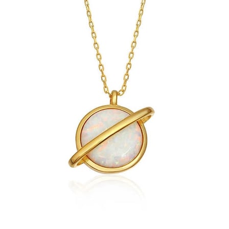 925 Ayar Gümüş Gold Kaplama Opal Taşlı Gezegen Kadın Kolye