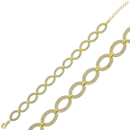 925 Ayar Gümüş Gold Oval Taşlı Kadın Bileklik