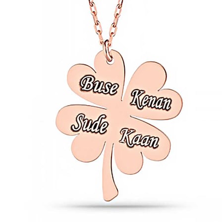 925 Ayar Gümüş Rose Dört Yaprak İsimli Yonca Kadın Kolye