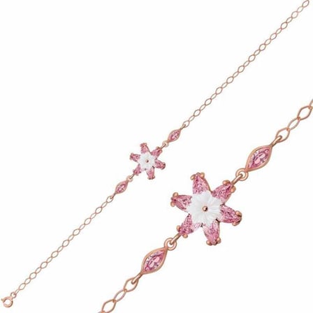 Rose Gümüş Pembe Zirkon Lotus Bileklik