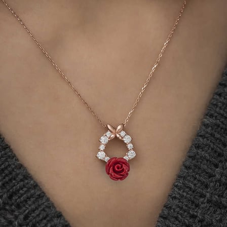 925 Ayar Gümüş Rose Kaplama Minimalist Kırmızı Gül Kadın Kolye