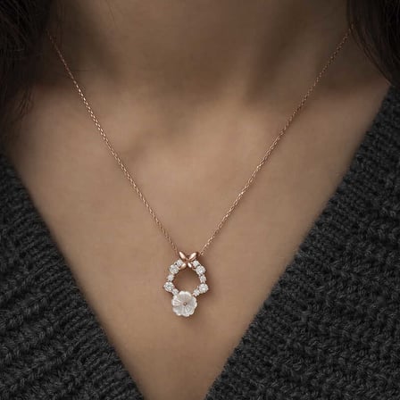 925 Ayar Gümüş Pembe Altın Kaplama Çiçek Tasarım Kadın Kolye