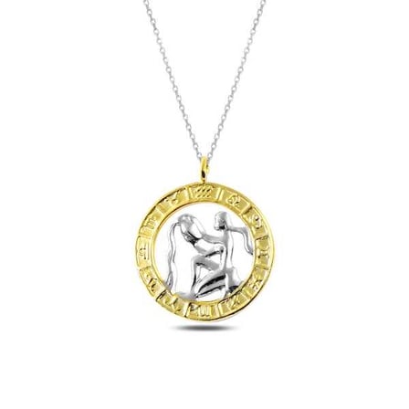 925 Ayar Gümüş Gold Altın Kaplama Kova Burcu Bayan Kolye​