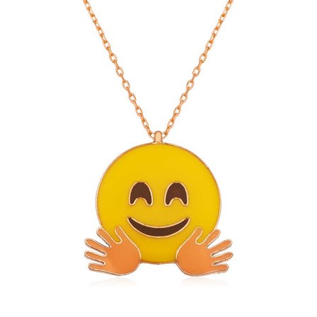 925 Ayar Gümüş Mineli El Sallayan Emoji Kadın Kolye​