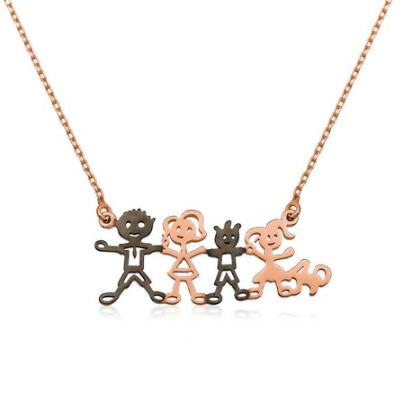 925 Ayar Gümüş Rose Gold Mutlu Aile Kolyesi