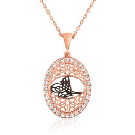 925 Ayar Gümüş Rose Gold Osmanlı Tuğrası Kadın Kolye