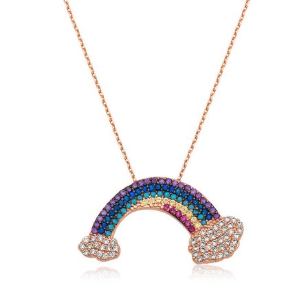 925 Ayar Gümüş Rose Gold Renkli Taşlı Gökkuşağı Kadın Kolye