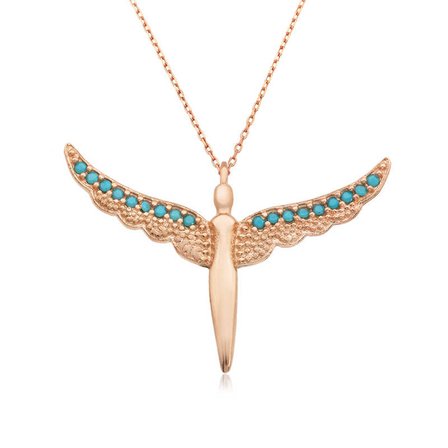 925 Ayar Gümüş Rose Gold Melek Kanadı Kadın Kolye