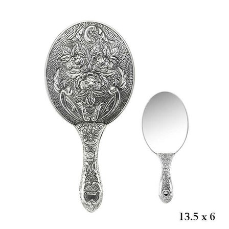 925 Ayar Gümüş Gül Desenli Cep Aynası