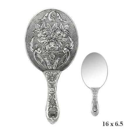 925 Ayar Gümüş Gül Desenli Cep Aynası