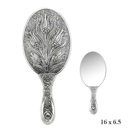 925 Ayar Gümüş Lale Desenli El Aynası