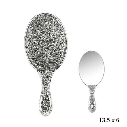 925 Ayar Gümüş Papatya Desenli El Aynası