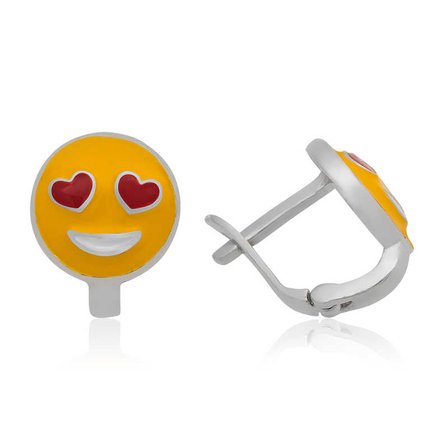 925 Ayar Gümüş Kalp Gözlü Emoji Sevimli Çocuk ve Bebek Küpesi