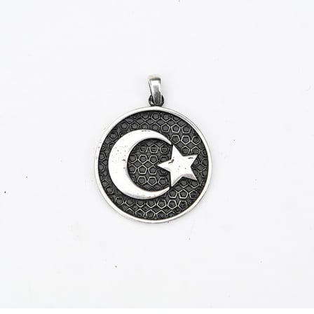 Gümüş Ayyıldız Kabartma  Model Erkek Kolye