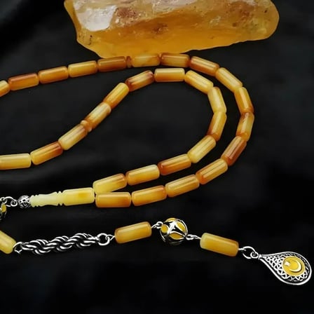 Kapsül Kesim Mineli Püsküllü Damla Kehribar Tespih