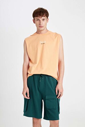 DeFacto Relax Fit Beli Lastikli Bağcıklı Basic Düz Kargo Bermuda Şort C5591AX24HSGN650