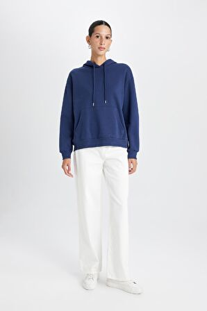 DeFacto Relax Fit Kapüşonlu Kanguru Cepli Kalın Basic Düz Sweatshirt W1240AZ24WNNV42