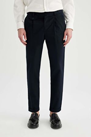 DeFacto Twill Yazlık Kumaş Pantolon Tapered Fit Normal Kesim Cepli Basic Düz Keten Karışımlı Duble Paça B6585AX24SPNV106